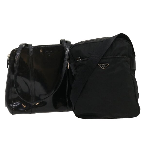 PRADA Shoulder Bag Enamel nylon 2Set Black Auth - Picture 1 of 16